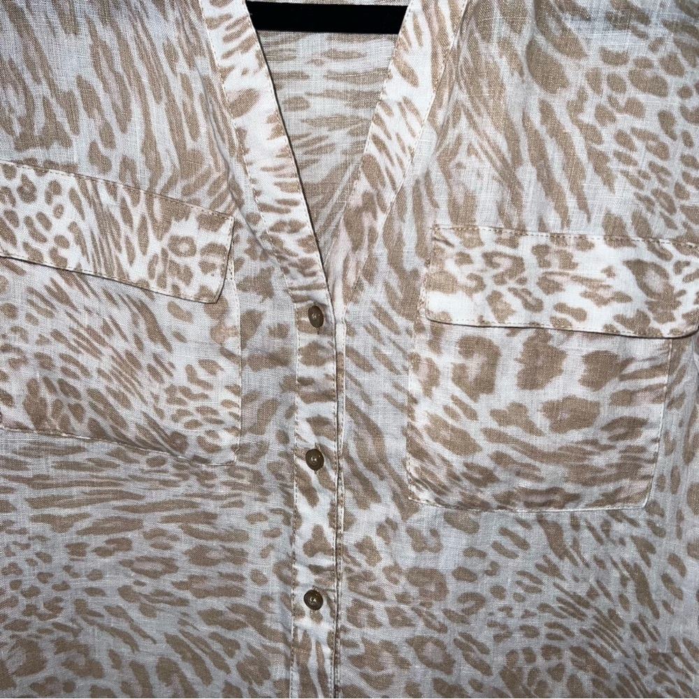 Calvin Klein Linen Cheetah Print Button Up Blouse - image 2